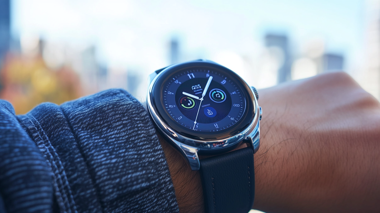 Samsung Galaxy Watch 6 Classic bilekte, doğal ışıkta şehir manzarası önünde, modern ve şık tasarım detaylarıyla.