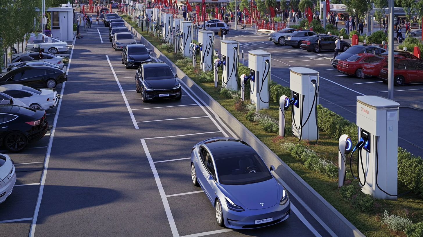 Türkiye'de yoğun şehir manzarasında alışveriş merkezleri ve sokaklarda elektrikli araç şarj istasyonları ve araçlar.
